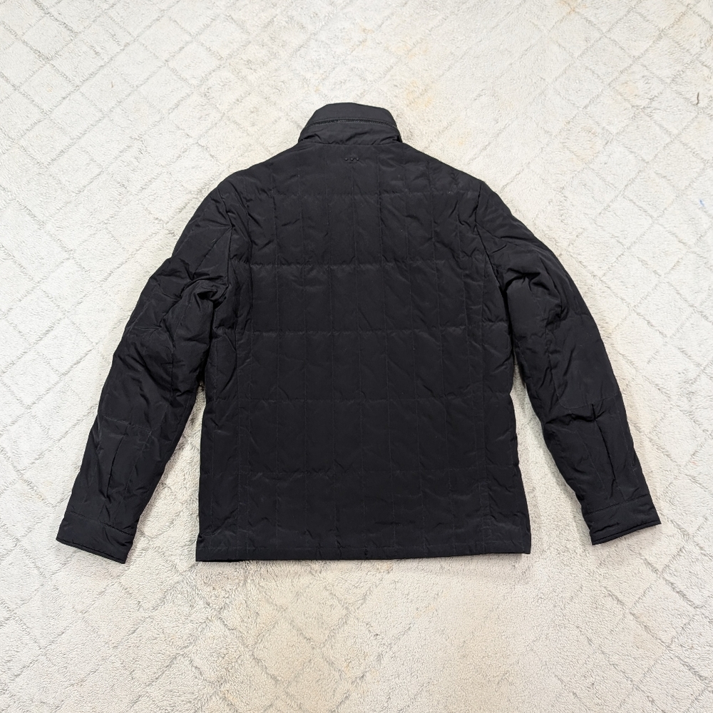John Varvatos Jacket Mens M Black Quilted Down Puffer Full Zip Hood Moto - Picture 8 of 11